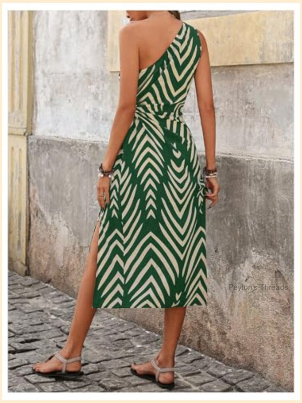One Shoulder Midi Dress Cut Out Split Hem Flowy Sleeveless Bodycon Dress - Picture 2 of 5